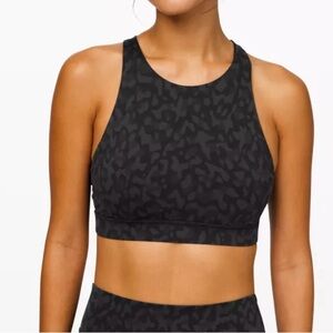 Lululemon Energy High-Neck Longline Bra in an intertwined black camo print SZ 2